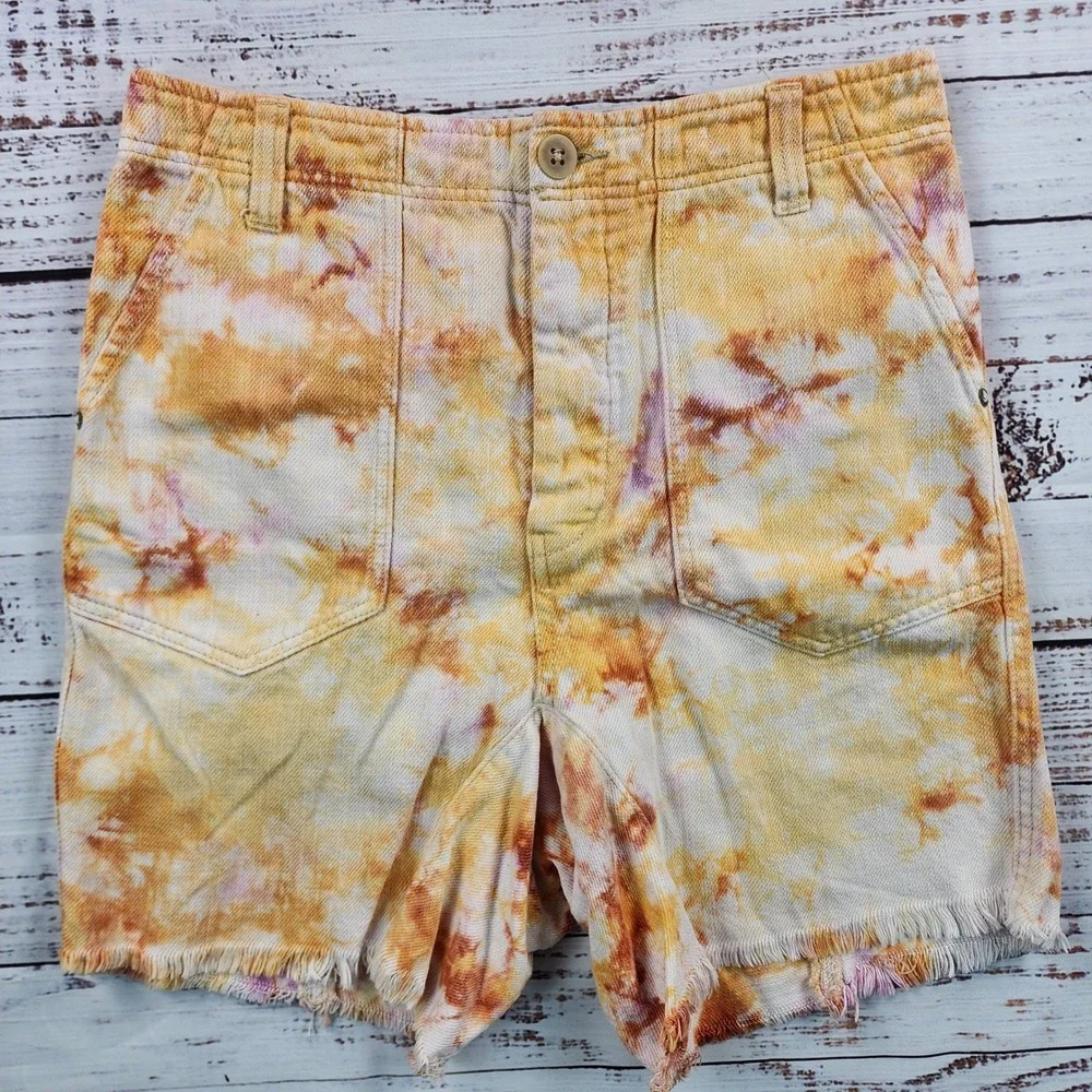 Free People‎ Shes a Legend Tie Dye Bermuda Shorts 6 We The Free Orange Cutoff